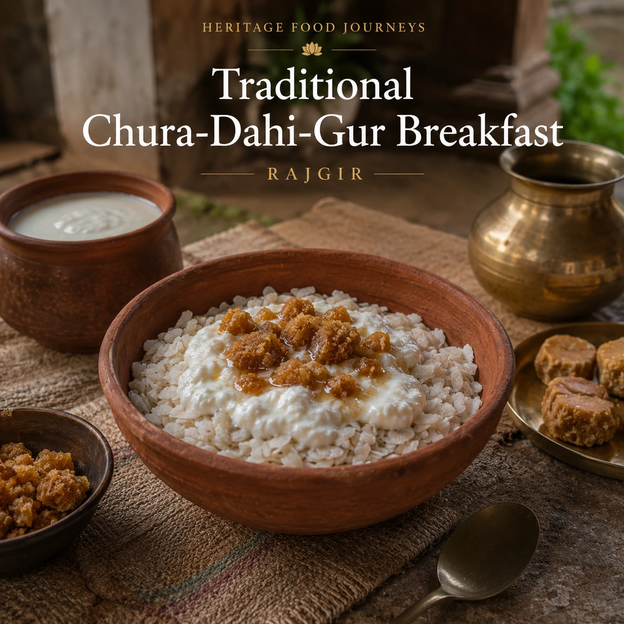 Traditional Chura-Dahi-Gur Breakfast